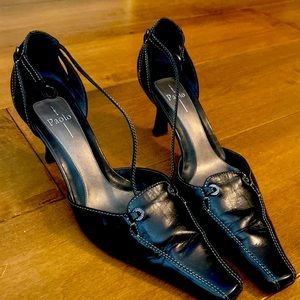 Black leather dress sandals. 8.5 narrow by Linea Paolo